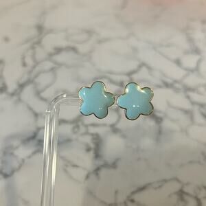 Kep Designs Light Blue & Gold Tone Flower Floral Earrings